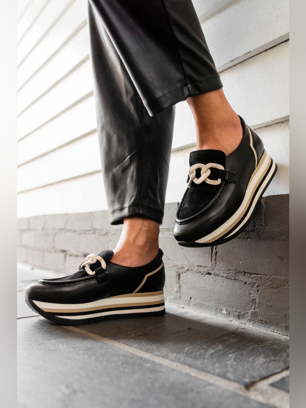 Softwaves CALA Black Combi Slip-On Loafer Size 7.5